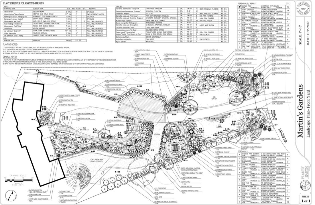 Martin's Gardens residential landscape plan, drawn to scale