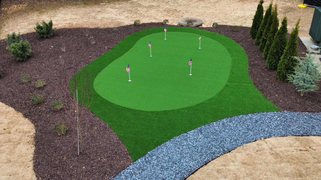 Multi-hole backyard putting green, mid-landscape build